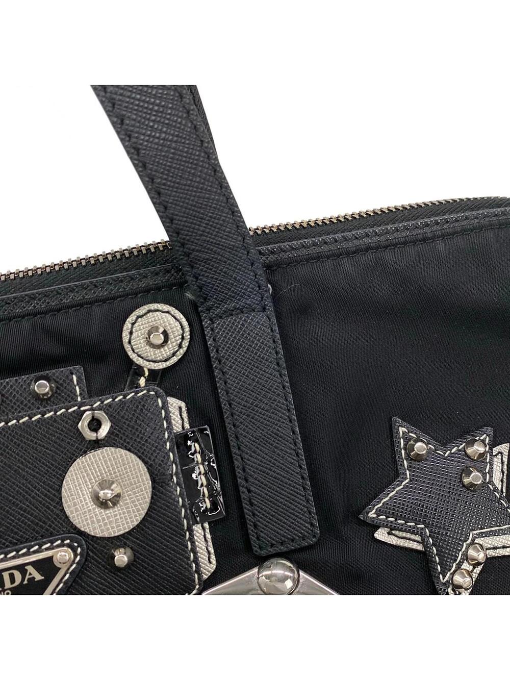 Prada Black Silver Nylon Leather Patent #282875P97B - Picture 10 of 15